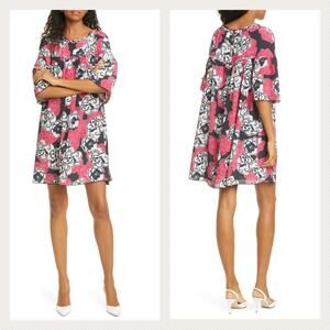 Dyvna Pink Graphic Flower Silk Mini Dress Size 6